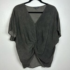 Grade & Gather Twist Front Short Sleeve Blouse Top In Gray Size M